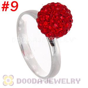 10mm Red Czech Crystal Ball 925 Sterling Silver Rings Wholesale