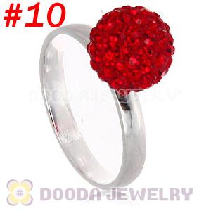 10mm Red Czech Crystal Ball 925 Sterling Silver Rings Wholesale