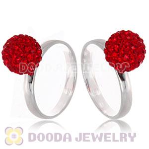 10mm Red Czech Crystal Ball 925 Sterling Silver Rings Wholesale