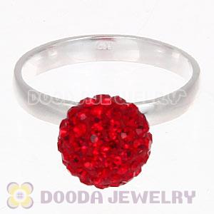 10mm Red Czech Crystal Ball 925 Sterling Silver Rings Wholesale