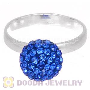 10mm Blue Czech Crystal Ball 925 Sterling Silver Rings Wholesale