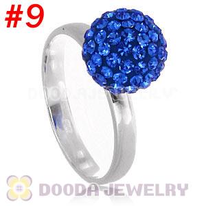10mm Blue Czech Crystal Ball 925 Sterling Silver Rings Wholesale