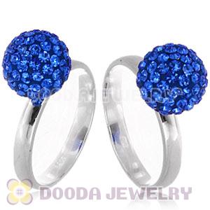 10mm Blue Czech Crystal Ball 925 Sterling Silver Rings Wholesale