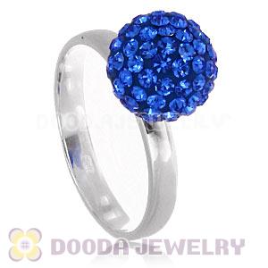 10mm Blue Czech Crystal Ball 925 Sterling Silver Rings Wholesale