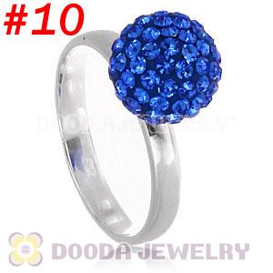 10mm Blue Czech Crystal Ball 925 Sterling Silver Rings Wholesale