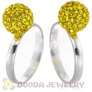 10mm Yellow Czech Crystal Ball 925 Sterling Silver Rings Wholesale