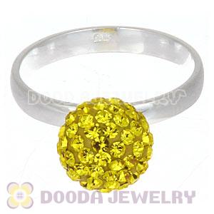 10mm Yellow Czech Crystal Ball 925 Sterling Silver Rings Wholesale