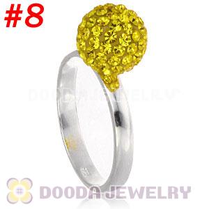 10mm Yellow Czech Crystal Ball 925 Sterling Silver Rings Wholesale