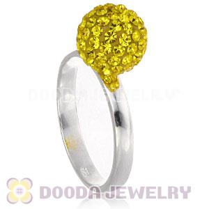 10mm Yellow Czech Crystal Ball 925 Sterling Silver Rings Wholesale
