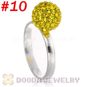10mm Yellow Czech Crystal Ball 925 Sterling Silver Rings Wholesale
