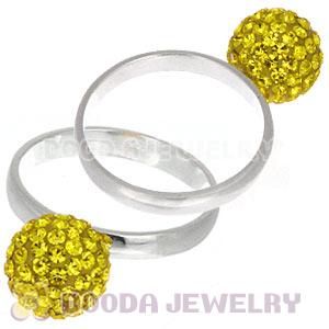 10mm Yellow Czech Crystal Ball 925 Sterling Silver Rings Wholesale