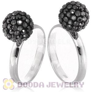 10mm Grey Czech Crystal Ball 925 Sterling Silver Rings Wholesale