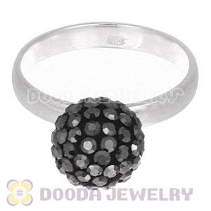 10mm Grey Czech Crystal Ball 925 Sterling Silver Rings Wholesale