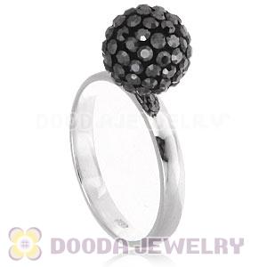 10mm Grey Czech Crystal Ball 925 Sterling Silver Rings Wholesale