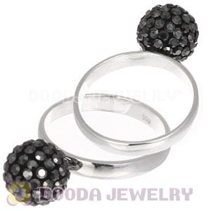 10mm Grey Czech Crystal Ball 925 Sterling Silver Rings Wholesale