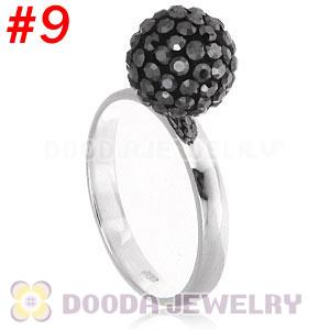 10mm Grey Czech Crystal Ball 925 Sterling Silver Rings Wholesale