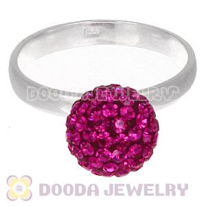 10mm Fushia Czech Crystal Ball 925 Sterling Silver Rings Wholesale