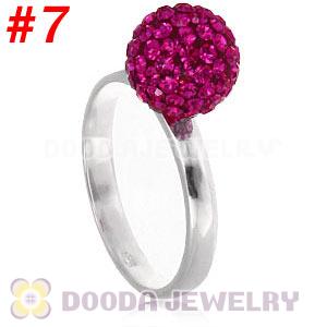 10mm Fushia Czech Crystal Ball 925 Sterling Silver Rings Wholesale