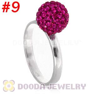 10mm Fushia Czech Crystal Ball 925 Sterling Silver Rings Wholesale