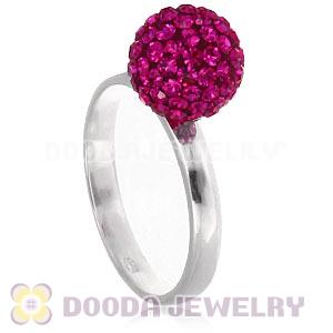 10mm Fushia Czech Crystal Ball 925 Sterling Silver Rings Wholesale