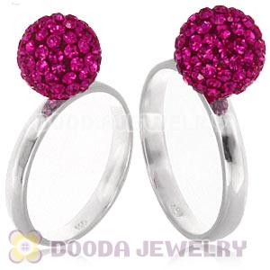 10mm Fushia Czech Crystal Ball 925 Sterling Silver Rings Wholesale