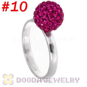 10mm Fushia Czech Crystal Ball 925 Sterling Silver Rings Wholesale