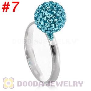 10mm Cyan Czech Crystal Ball 925 Sterling Silver Rings Wholesale