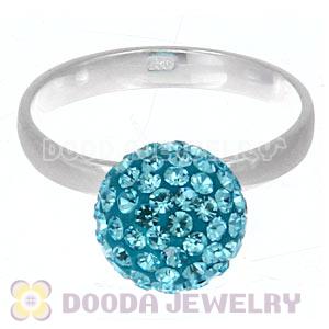 10mm Cyan Czech Crystal Ball 925 Sterling Silver Rings Wholesale