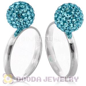 10mm Cyan Czech Crystal Ball 925 Sterling Silver Rings Wholesale