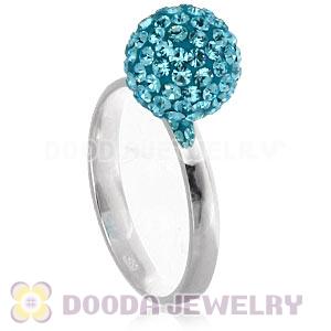 10mm Cyan Czech Crystal Ball 925 Sterling Silver Rings Wholesale