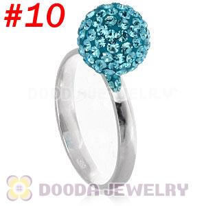 10mm Cyan Czech Crystal Ball 925 Sterling Silver Rings Wholesale