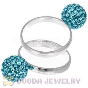 10mm Cyan Czech Crystal Ball 925 Sterling Silver Rings Wholesale