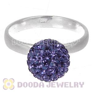 10mm Purple Czech Crystal Ball 925 Sterling Silver Rings Wholesale