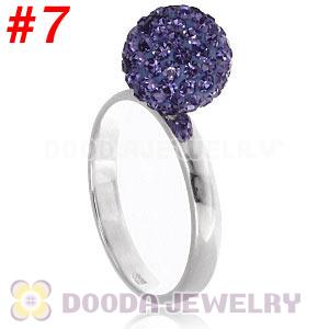 10mm Purple Czech Crystal Ball 925 Sterling Silver Rings Wholesale