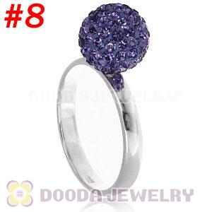 10mm Purple Czech Crystal Ball 925 Sterling Silver Rings Wholesale