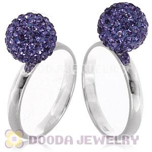 10mm Purple Czech Crystal Ball 925 Sterling Silver Rings Wholesale