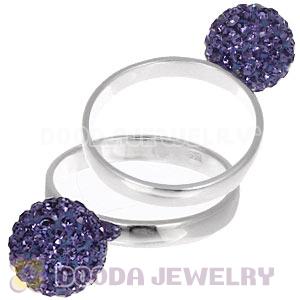 10mm Purple Czech Crystal Ball 925 Sterling Silver Rings Wholesale