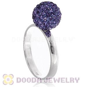 10mm Purple Czech Crystal Ball 925 Sterling Silver Rings Wholesale