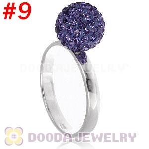 10mm Purple Czech Crystal Ball 925 Sterling Silver Rings Wholesale