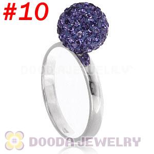 10mm Purple Czech Crystal Ball 925 Sterling Silver Rings Wholesale
