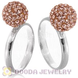10mm Rose Czech Crystal Ball 925 Sterling Silver Rings Wholesale