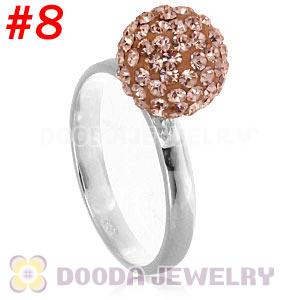 10mm Rose Czech Crystal Ball 925 Sterling Silver Rings Wholesale