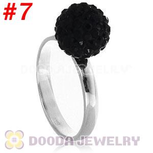 10mm Black Czech Crystal Ball 925 Sterling Silver Rings Wholesale