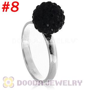 10mm Black Czech Crystal Ball 925 Sterling Silver Rings Wholesale