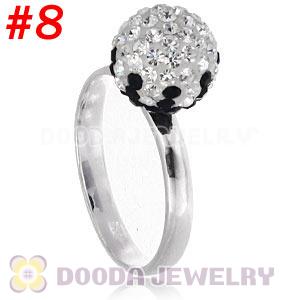 10mm Bicolourable Czech Crystal Ball 925 Sterling Silver Rings Wholesale