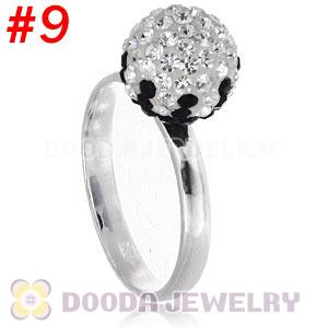 10mm Bicolourable Czech Crystal Ball 925 Sterling Silver Rings Wholesale