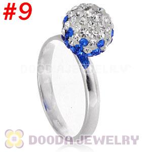 10mm Bicolourable Czech Crystal Ball 925 Sterling Silver Rings Wholesale