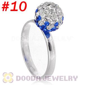 10mm Bicolourable Czech Crystal Ball 925 Sterling Silver Rings Wholesale