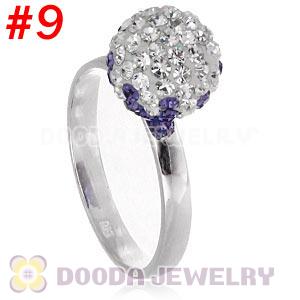 10mm Bicolourable Czech Crystal Ball 925 Sterling Silver Rings Wholesale