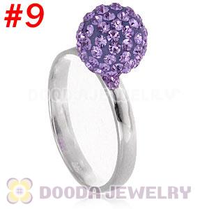 10mm Lavender Czech Crystal Ball 925 Sterling Silver Rings Wholesale